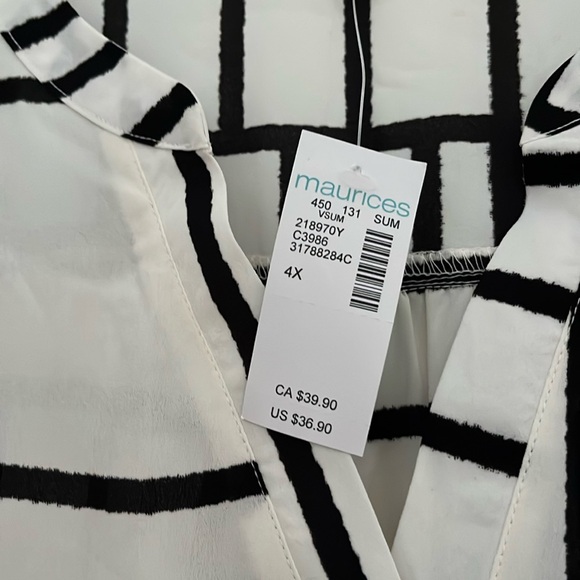 Maurice’s Atwood 3/4 Sleeve Blouse White with Black 4X NWT - Picture 4 of 6